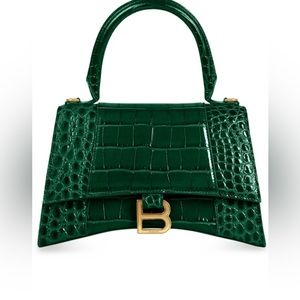 Balenciaga hourglass small handbag crocodile embossed in Forest Green